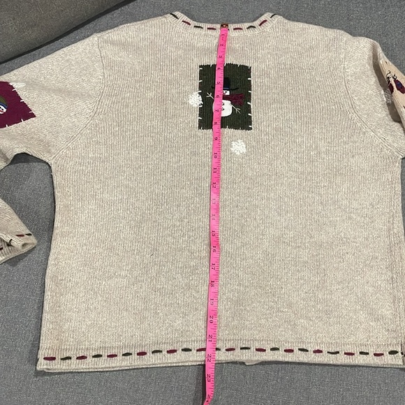 Croft & Barrow Snowman Hearts Snowflakes Christmas Sweater Beige Button‎ PL - Picture 12 of 16